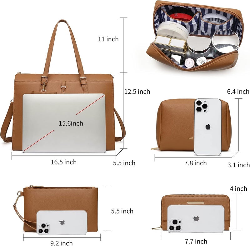 Keyli 4pc Sets Laptop Bag for Women Large Leather Laptop Briefcase with USB Charging Port Computer Shoulder tote Bags Purse - Image 3